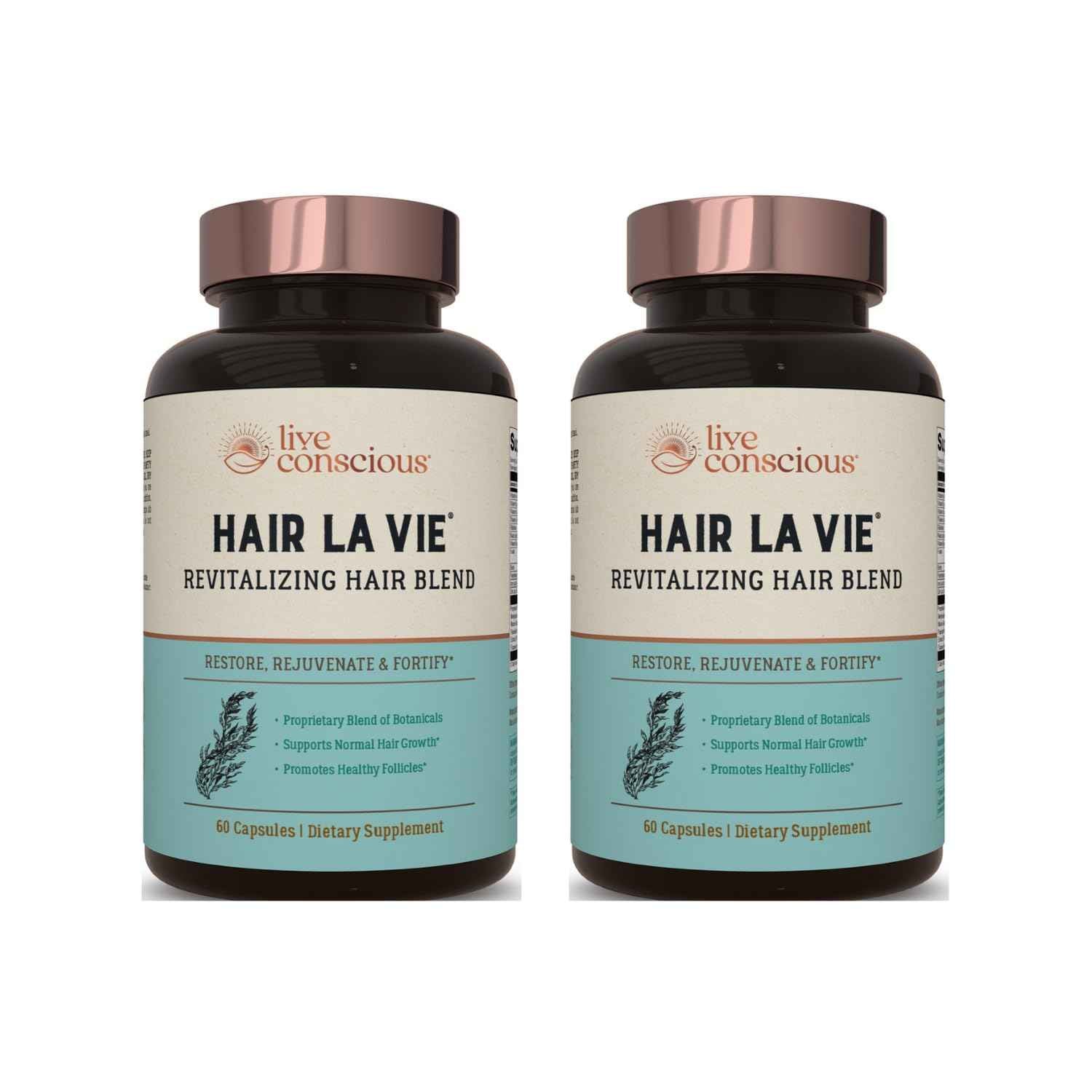 Live Conscious by Hair La Vie Revitalizing Blend Hair Vitamins with Biotin, Collagen and Saw Palmetto (2-Pack)