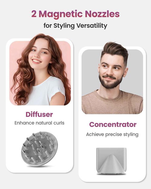 Travel Hair Dryer Dual Voltage for Europe Foldable, High Speed Ionic Blow Dryer Fast Drying,100-240V Portable Dryers with Magnetic Nozzles,1300W, Pink