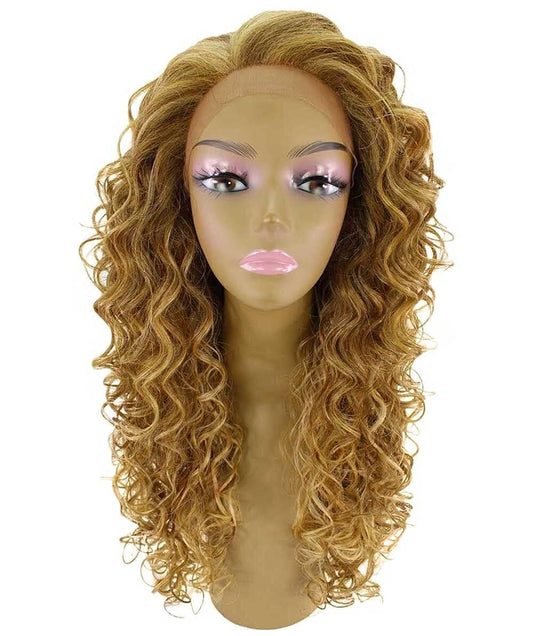 LUXLUXE Mariah Curly 16 Inch Long 7x4 Hand-Tied Lace Front Wig, Heat Resistant Fiber, 20+ Shades of Natural, Dip Dyed, & Blended Colors (#P2763 - Blonde Blend)