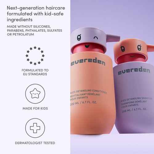 Evereden Kids Complete Haircare Set: Hair Detangling Shampoo, Conditioner, Spray for Children Ages 3+ & Pain-Free Hair Brush, Plant Protein Peptides & Argan Oil, Vegan, Free from Sulfate, Paraben