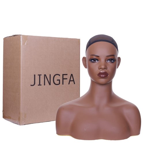 JINGFA Whosale Realistic Female Mannequin Head with Shoulders Manikin Wig Head Stands for Wigs,Makeup,Jewerly,Beauty Accessories Displaying