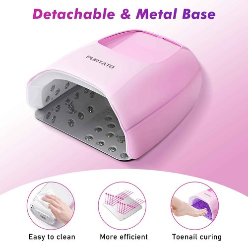 Purtato Professional Cordless Rechargeable UV LED Nail Lamp with 4 Timer Setting and 126W High Power Quick Drying Nail Dryer (Plating Pink)