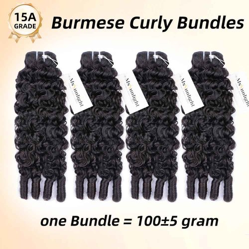 MsSunlight Burmese Curly Bundles Human Hair 18 Inch 100% Unprocessed Quick Weave 15A Water Wave with Spiral Curly End Real Human Hair Extensions Natural Black