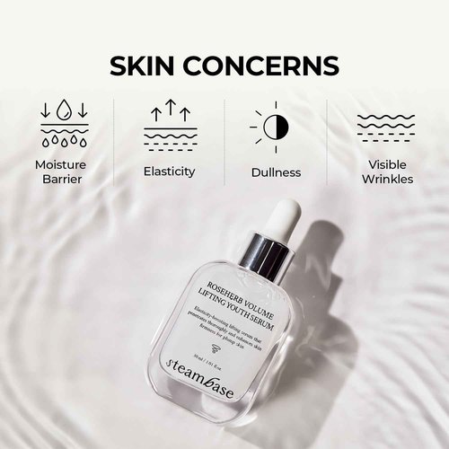 STEAMBASE Roseherb Volume Lifting Youth Serum, 1.01 fl oz - Hydrating Peptides & Rose Herb Serum for Face, Plump, Glowy Skin | Korean Skin Care, Travel Size