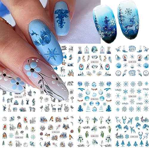 12 Sheets Christmas Nail Stickers Christmas Tree Elk Snowflake Water Transfer Nail Decals Holographic Christmas Day Nail Art Sticker Decal Nail Art Design for Women DIY Supplies Manicure Decoration