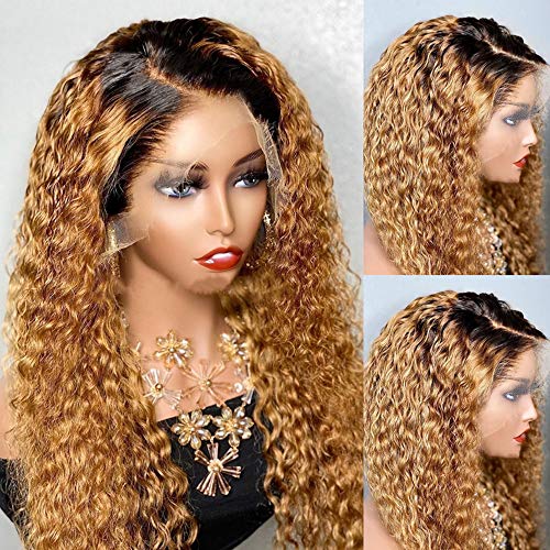 Derun Ombre Curly 13¡¿4 Lace Front Wigs Human Hair Lace Frontal Wig 1B/30 Remy Hair for Black Women (22Inch, 1b/30, 13¡¿4 Lace)