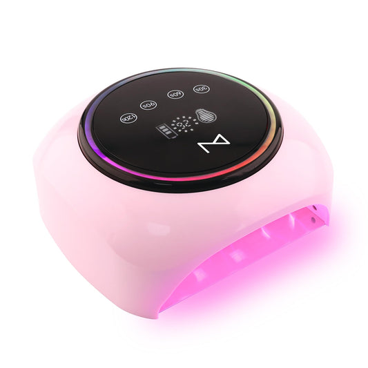 M - HaloLite LED Nail Curing Lamp 98W, 32 LEDs, Wireless Rechargeable with 5200mAh Battery, Fast UV/LED Gel Nail Dryer for Salon & Home Use, Long-Lasting, Portable, Cordless Design (Pink)