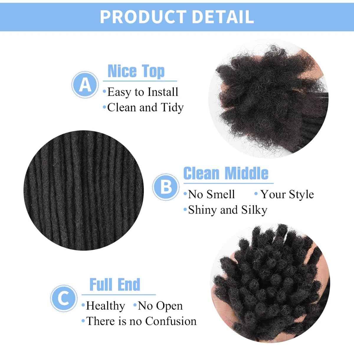 Loc Extensions Human Hair for Women Men Kids 0.6cm Width 24 Inch 20 Strands Natural Black 100% Handmade Permanent Locs Dreadlock Extensions Real Human Hair Can Be Curled and Bleached