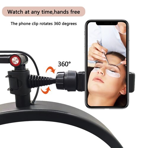 Half Moon Light,Lash Light for Eyelash Tech,24" Beauty Lamp for Eyelash Extensions,3 Color Temperature,360° Rotating Lights Head with Phone Holder,LED Esthetician Lights for Skincare Tattoo Eyebrows