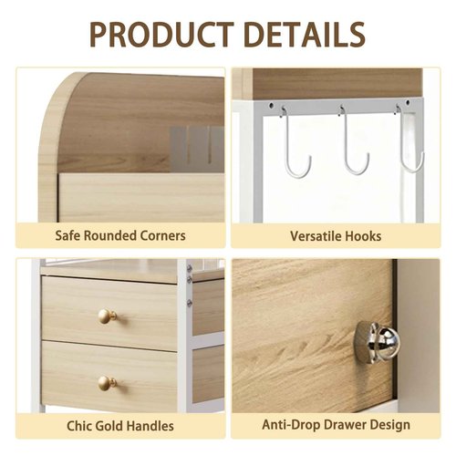 DongRong Makeup Organizer Cart, Rolling Floor Skincare Organizer and Storage with 2 Wooden Drawers, Cosmetics Display Cases Holder for Skin Care Perfume Hair Tools Nail Polish