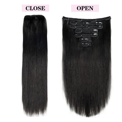 Liwihas Clip in Human Hair Extensions 100g 7pcs with 16 clips Silky Straight Clip in Hair Extensions for Women Double Weft Thick Remy Human Hair (#1B Natural Black 22 inch)
