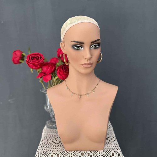 JINGFA Realistic Female Mannequin Head with Shoulders for Wigs Earrings Hats Display,Glam Half Body Mannequin Head Wig Head Stand JF-DP487-YH2