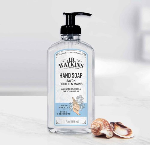 J.R. Watkins Gel Hand Soap, Scented Liquid Hand Wash for Bathroom or Kitchen, USA Made and Cruelty Free, 11 fl oz, Ocean Breeze, 6 Pack