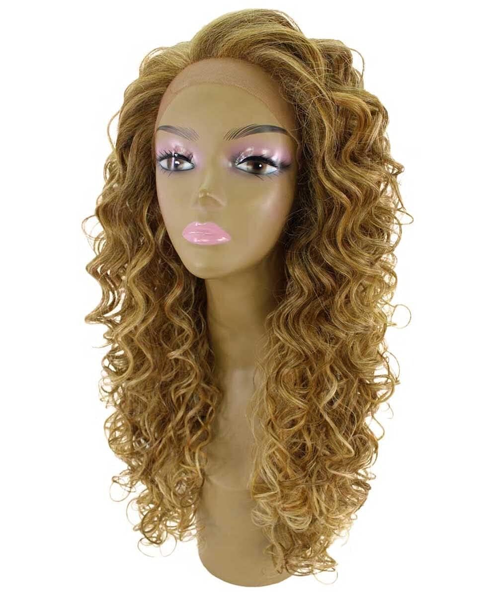 LUXLUXE Mariah Curly 16 Inch Long 7x4 Hand-Tied Lace Front Wig, Heat Resistant Fiber, 20+ Shades of Natural, Dip Dyed, & Blended Colors (#P2763 - Blonde Blend)