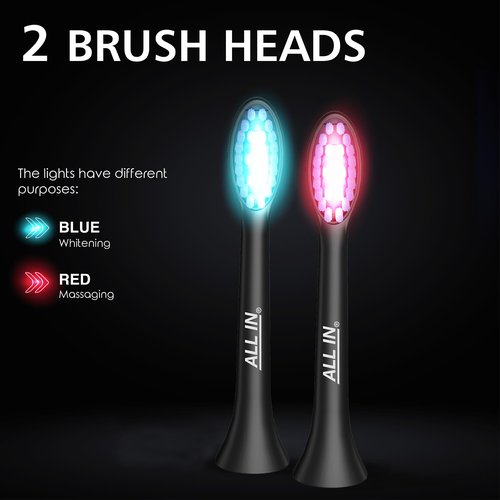 ALL-IN Sonic Rechargeable LED Whitening Toothbrush - Blue & RED LED Light Technology - 4 Advanced Deep Cleaning Modes with a Timer - Adult Toothbrush - BPA Free and PHTHALATES Free