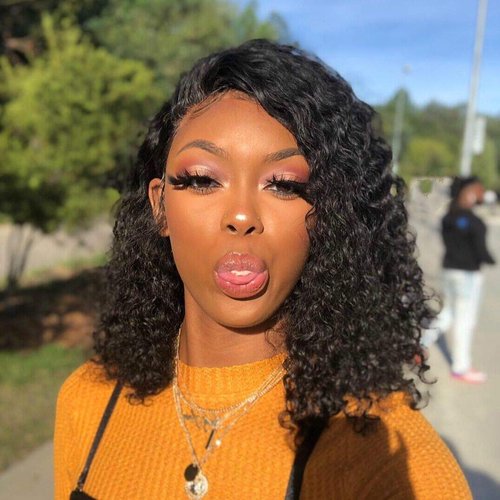 LIAZAHAIR Short Deep Curly Human Hair Lace Front Wigs with Baby Hair Pre Plucked Natural Hairline Brazilian Hair Bob Wigs for Women (10 Inch, Lace Front Wig)