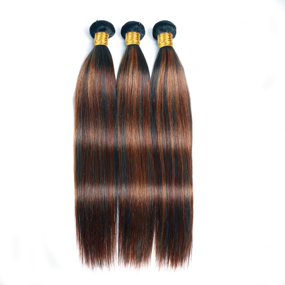 Niciitysi Ombre P1B30 Straight Bundles Human Hair 26 28 30 inch Double Weft Brazilian Hair Extensions Highlight Two Tone Black Mixed With Brown Bundles for Women