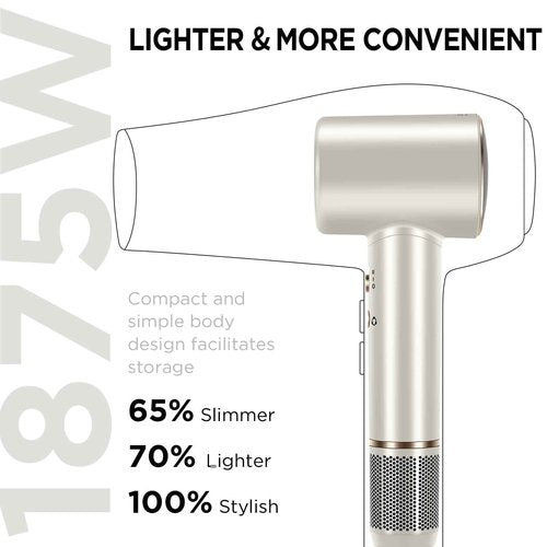 PARWIN PRO BEAUTY Air-Sonic Hair Dryer with Diffuser, HD-LED Display & 110, 000 RPM High Speed Ionic Blow Dryer, 1 1/4 Inch Left & Right Air Auto-Wrap Curlers, Champagne Silver Professional Version