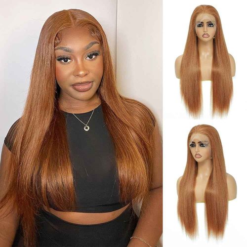 ijoy Light Brown 180% Density 13x4 Lace Front Wigs Human Hair Ginger Brown Straight Wig Pre Plucked with Baby Hair For Women 20 Inch