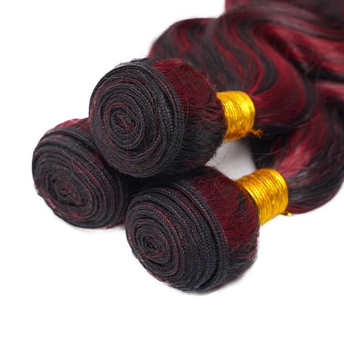 1B99J Burgundy Highlight Human Hair Bundles Body Wave Quick WeaveWet and Wavy Unprocessed Native Virgin Raw Hair Extensions 3 Bundles 20 22 24 Inch Double Weft 2 Tone Mixed for Woman