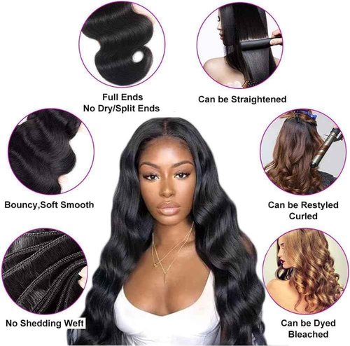 MsSunlight Human Hair Bundles 18 20 22 24 Inch 12A Body Wave Bundles Human Hair 100% Unprocessed Brazilian Virgin Hair 4 Bundles Human Hair Body Wave Human Hair Extensions Natural Black
