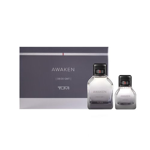 TUMI AWAKEN 08:00 GMT Gift Set - Refreshing Cologne for Men with Woody Fragrance Notes - 3.4 oz & 1.0 oz Eau de Parfum