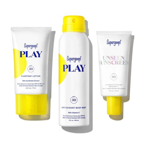 Supergoop! Travel Kit - Includes PLAY Everyday Lotion (2.4 oz) + Unseen Sunscreen (1.7 oz) + PLAY Antioxidant Body Mist (3 oz) - Broad Spectrum Sunscreen Recommended for Sensitive Skin