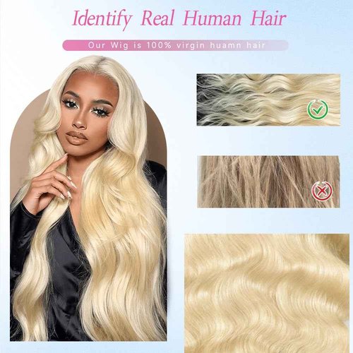 ZNNU 28 Inch 613 Lace Front Wig - Body Wave Blonde Human Hair - 200 Density Pre-Plucked - HD Lace Frontal Wig for Women