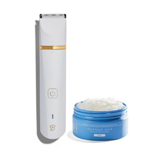 Bushbalm Nude Exfoliating Scrub (236 ml) for Ingrown Hair & Razor bumps Prevention and Francesca Trimmer Electric Shaver for Close Grooming and Pre-Wax Preparation