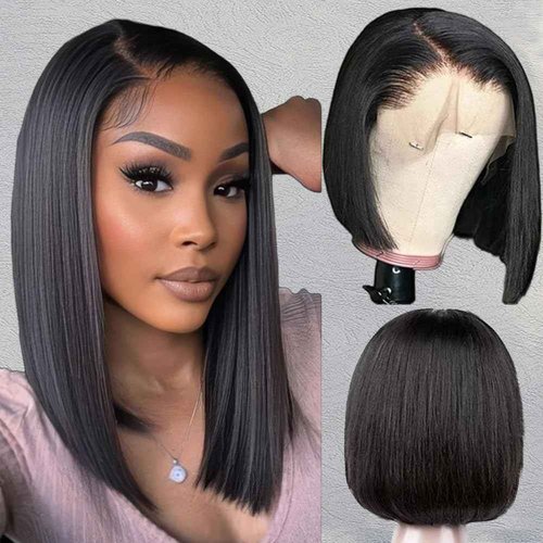 ASUTTRY Bob Wig Human Hair 200 Density 13x4 HD Lace Front Wigs Human Hair Pre Plucked Short Bob Straight Frontal Wigs Human Hair for Women Natural Black 16"