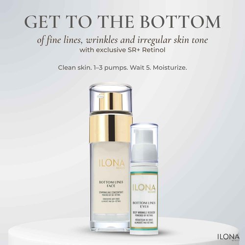 ILONA Bottom Lines Face | Brightening and Collagen Regenerating Serum for Deep Wrinkle Reduction | Powered by SR+ Retinol with RNA/DNA, Peptides, Hydrolyzed Proteins & Vitamin C | 1.0 oz