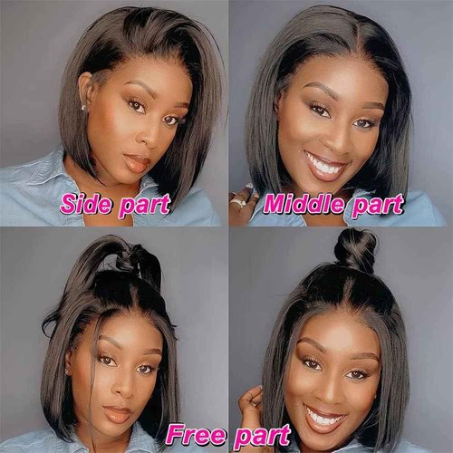 Holiden 200% Density 10 Inch Short Bob Wig Human Hair 13x4 HD Lace Front Wigs Straight Bob Lace Front Wigs Glueless (13x4 Black Bob Wig, 12 Inch)