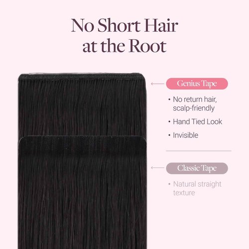 GOO GOO Genius Tape in Hair Extensions, Hand Tied Tape Weft, 1B Natural black, 20inch 50g 20pcs, Remy Human Hair, Seamless Invisible Tape, Natural Blend, Lightweight
