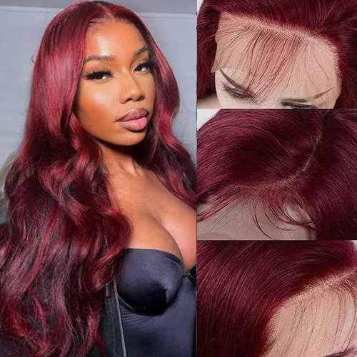 FASCARA human hair wig 26 Inch 13x4 body wave lace front wigs human hair 99J burgundy transparent lace front wigs 180% density pre plucked body wave wig with baby hair