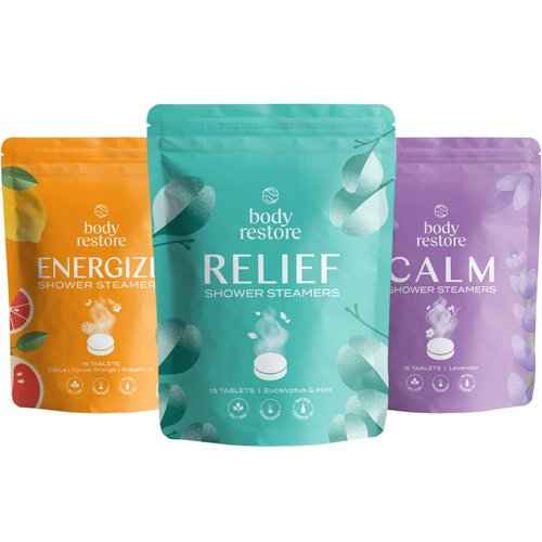 Body Restore Shower Steamers Aromatherapy (15 Packs x 3) - Gifts for Mom, Gifts for Women & Men, Shower Bath Bombs, Eucalyptus, Citrus Grove, Lavender Essential Oils, Stress Relief