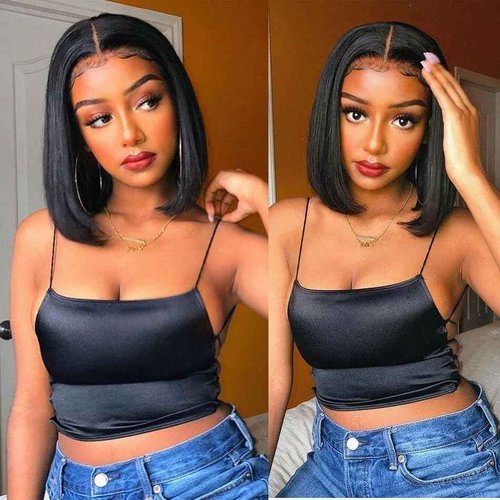 CHUDI 4x4 Bob Closure Wigs Human Hair 180% Density Glueless HD Lace Straight Bob Wigs Pre Plucked Natural Hairline Unprocessed Brazilian Human Hair for Women 14 inch
