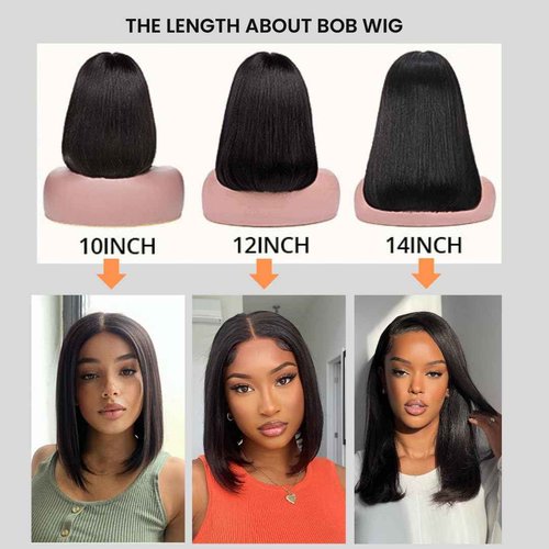 ALHER Short Bob Wig Small Cap Lace Front Wigs Human Hair Pre Plucked Straight, 13X4 Lace Frontal Wigs With Baby Hair 180% Density for Black Women, 12A Small Cap Size 21-21.5 Natural Black Wig 12 Inch