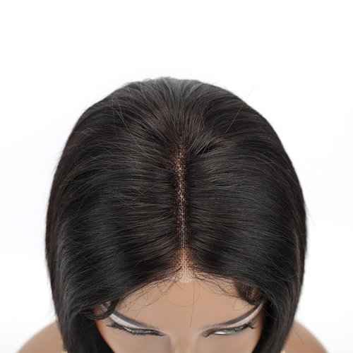 Bob 4x4 Lace Closure Wig Straight Short Bob Wigs Human Hair Middle Central Part Brazilian Virgin Hair Glueless Lace Front Wig for Women with Baby Hair 150% Density (Natural Black Color, 12inch)