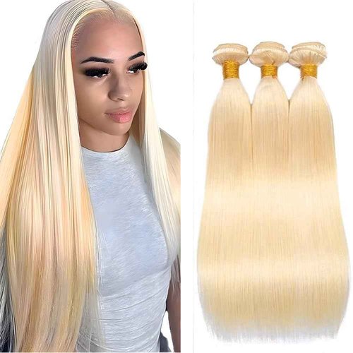 GLSMOSNW Blonde Bundles 613 Straight Human Hair Bundles 24 26 28 Inch Unprocessed Brazilian Virgin Hair Extensions