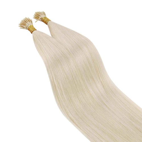 Ugeat Platinum Blonde I Tip Hair Extensions Human Hair for Everyday Use Blonde Itip Human Hair Extensions Reusable Silky Smooth Long Length No Damage 24 Inch 50S