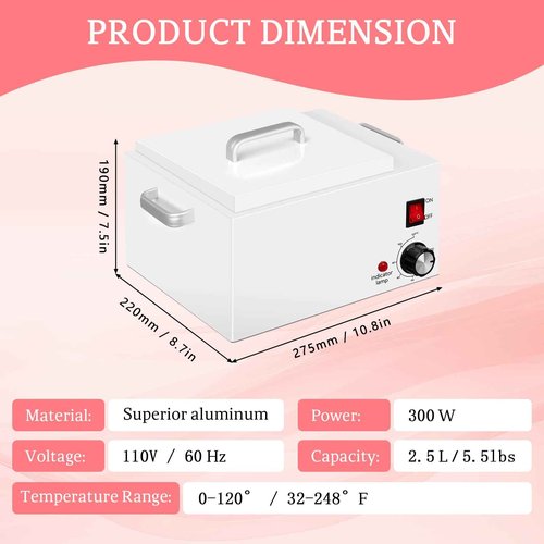 Wax Warmer for Hair Removal, Large Non-Stick Wax Pot with Easy-Clean Removable Liner, Includes 100 Sticks, 50 Collars & 2 Replacement Fuses, for Spa, Salon, Esthetician or Home Use