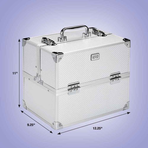 Conair Makeup Beauty Case - Cosmetic Case with Expandable Shelves and Locking Latch - Professional makeup case - Silver Diamond - London SOHO New York by Conair