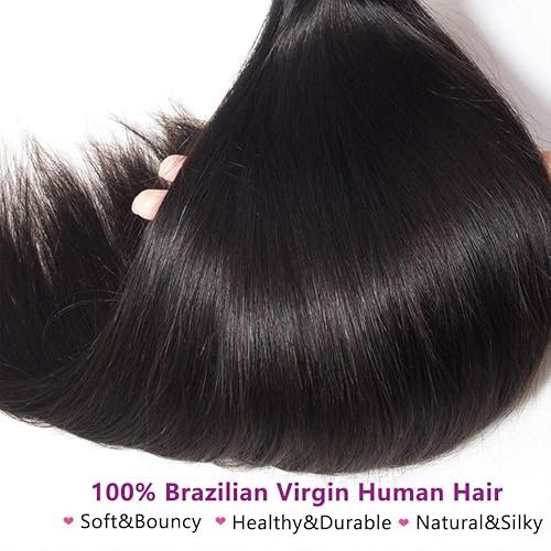 Younsolo Straight Hair Bundles Brazilian Virgin Hair Human Hair Bundles 100% Unprocessed Natural Black 4 Bundles 16 18 20 22 Inch