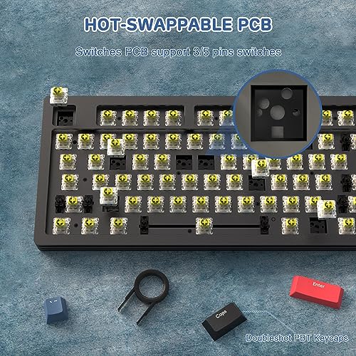 AKC087 Wireless Mechanical Keyboard, 87 Keys Compact TKL Gaming Keyboard, BT5.0/2.4G/Wired 75% Keyboard, RGB Hot Swappable Mechanical Keyboard OEM Profile Yellow Switch for Windows Mac Laptop