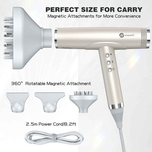 slopehill Professional Hair Dryer with Diffuser, Ionic Hair Dryer,Lightweight Compact Powerful & Fast Salon Blow Dryer with High Speed Brushless Motor, Travel Hairdryer, Women & Men (Ceramic, Stone)
