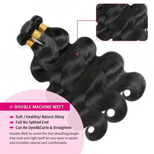 MDL 12A Grade Human Hair Bundles Body Wave Bundles Human Hair 18 20 22 Inch Unprocessed Brazilian Virgin Hair Body Wave 3 Bundles Human Hair Extensions for Black Women Natural Color(18 20 22 Inch)