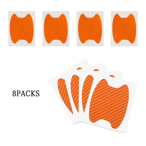 8PCS Car Door Handle Sticker, Carbon Fiber Anti-Scratches Car Door Cup Protector, Non-Marking Auto Door Handle Protective Film, Self-Adhesive Door Side Paint Protector for All Cars (Orange/8PCS)