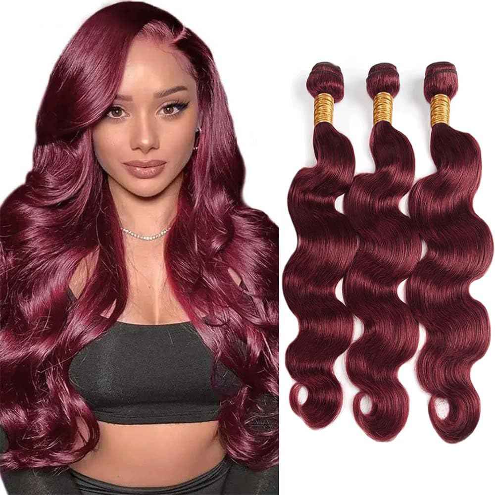 Giginger Bundles Human Hair Burgundy 99J Body Wave Human Hair Bundles 22 24 26 inch Wine Red Unprocessed Quick Weave Soft Sewn In Hair Extensions for Black Women