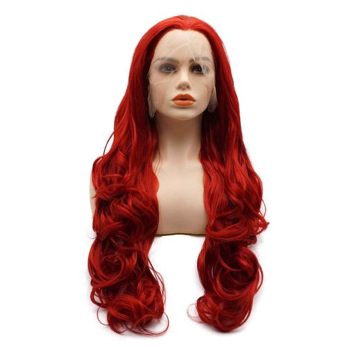 LUSHY BEAUTY Hair Synthetic Lace Front Wig Wavy Long 26inch Red Heavy Density Heat Resistant Realistic Wig