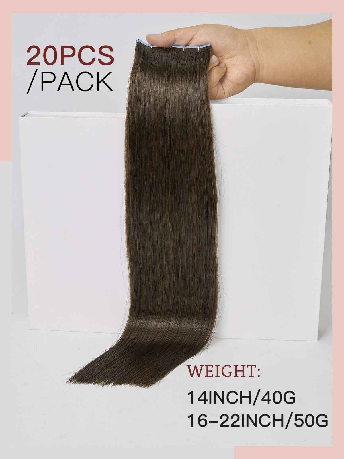 LOVELINE Tape in Hair Extensions Human Hair, Drak Brown, 22 Inch 20Pcs 50g, Skin Weft Seamless Invisible, Soft and Thick Luxury Remy Human Hair Extensions